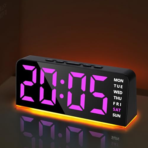 Lafocuse LED-väckarklocka, digital med nattljus, stora siffror, snooze, vecka, justerbar ljusstyrka, 12/24 HR, dubbla larm för nattduksbord, sovrum, kontor, rosa