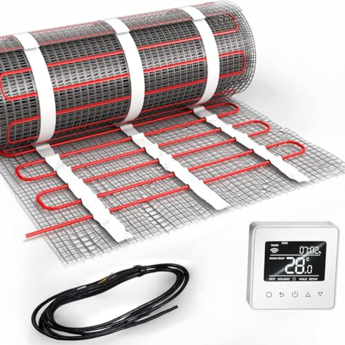 cendbirut Système de Chauffage par Le Sol électrique,Système de Tapis Chauffants électriques pour Salle de Bain,Comprend Un Thermostat programmable,Tapis Chauffant,25sqft