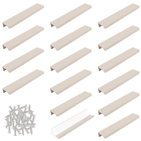 MOROBOR 16 pcs Poignées à bord de doigt gris cachemire, auto-adhésives, pulls instantanés dissimulés, poignées de tiroir en alliage d'aluminium moderne pour cuisine, portes et armoires/150 mm