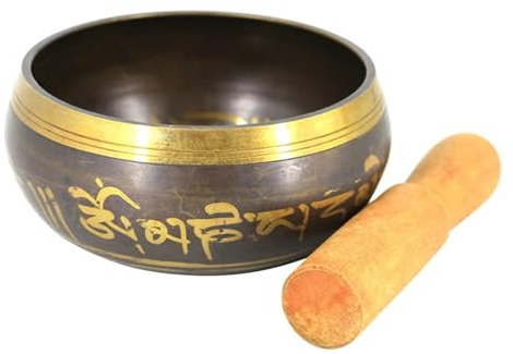 Tibetansk klangskål i koppar med ljud för meditation och yoga, handgjord, Buddha (10,5 cm)