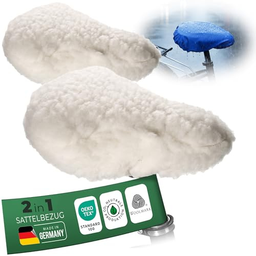 Novaliv Fahrradsattelbezug 2-in-1 blau – Schurwolle Komfort – wendbar wasserdichtes Polyamid, Gummiband – Made in Germany, Oeko-Tex – Sattelüberzug Fahrrad, ergonomischer Fahrradsattel Bezug