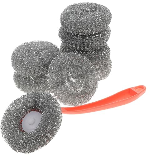 DIYEAH Estropajos de Acero Inoxidable con Mango de Unidades para Limpieza Eficaz de Utensilios y Ollas Resistentes y Duraderos para Cocina y Eliminación de Manchas y Grasa
