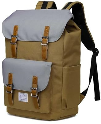 Skolväska ryggsäck herr 26 l stor kapacitet skolryggsäck för kvinnor unisex vintage 15,6 tum laptopryggsäck vattenavvisande avslappnad färg, kaki, Einheitsgröße