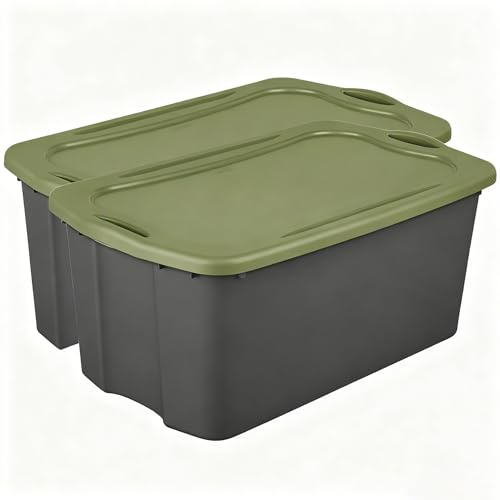 (2 Pack) 30 Gallon Plastic Storage Bin – Full-Grip Handles, Easy-Carry Stackable Heavy Duty Organizer for Home, Garage, Closet & Dorm (Gray & Green)