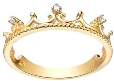 Ayoiow Gold Ringe für Damen 750 Echt mit 0,03 ct Diamant, KroneRinge Gold Frauen 750 für Freundin Größe 63 (20.1)| 18K Gelbgold | Trendiger Modeschmuck für Ostern