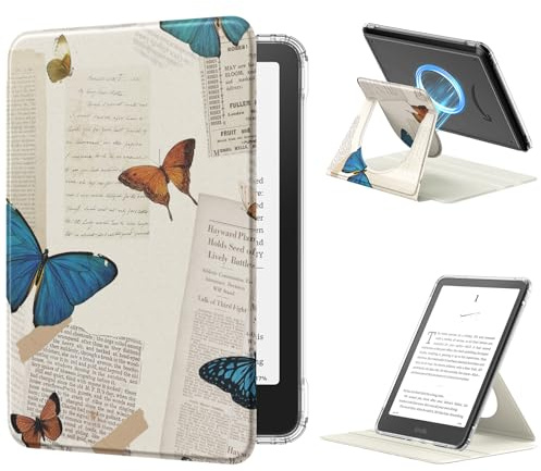 MoKo 360°Drehbar Hülle für 7 Ebook Reader 2024/2025/2026,Schmetterling | Durchsichtig, Abnehmbar Magnetisch, Verstellbar mit Ständer, Auto Wach/Schlaf, Nicht für TCL Remarkable Kobo