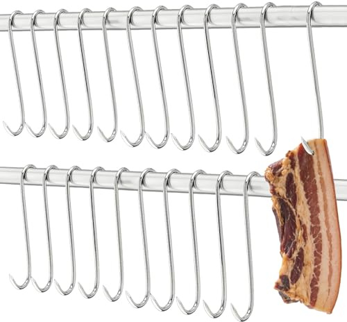 20 ganchos para carne de acero inoxidable, 15 cm x 3 mm, acero inoxidable premium, ganchos para carniceros, ganchos para carniceros, resistentes y duraderos, para ahumar en caliente y en frío