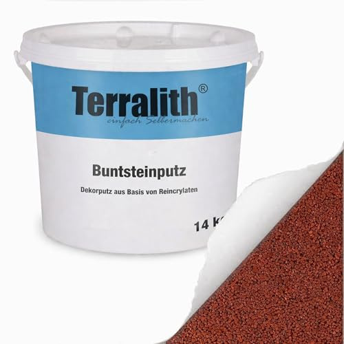 Terralith Buntsteinputz 14kg in rot, Sockelputz für Innen und Außen mit Reinacrylat Bindemittel aus Naturstein, 1-2mm Körnung (BSP26)