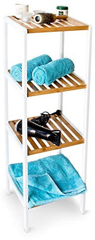 Relaxdays Bambus Regal mit 4 Fächern HBT 112 x 34,5 x 31,5 cm Schickes Badregal mit 4 Ablagen aus natürlichem Holz Standregal als Küchenregal oder Holzregal zur Aufbewahrung im Badezimmer, weiß natur