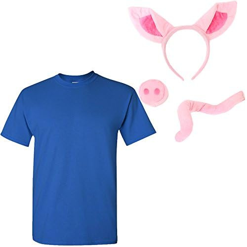 Déguisement de cochon pour adulte avec t-shirt bleu, oreilles de cochon et queue de cochon (XL)