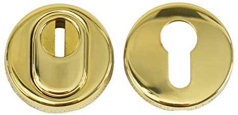 Schutzrosette aus Edelstahl, Oberfläche Messing glänzend PVD mit Zylinderabdeckung, effektiver Zieh- und Anbohrschutz