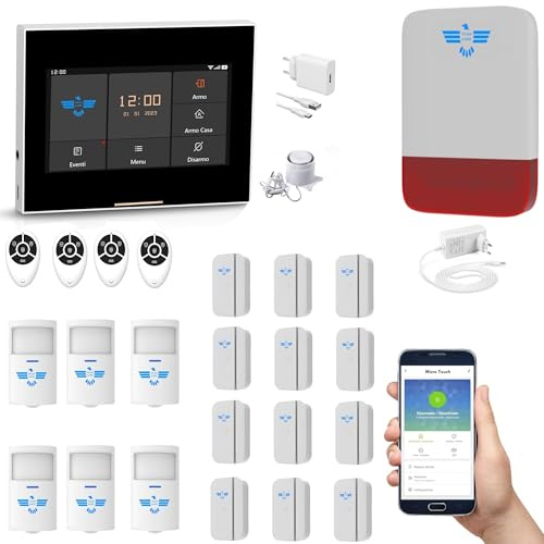 ITALIAN ALARM - Allarme Casa WiFi Senza Fili, Antifurto Casa Wireless con APP Tuya, Supporta SIM 4G, KIT Allarme con Sirena Esterna, Sistema di Sicurezza già Configurato. Assistenza Italia