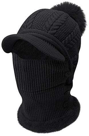 YJZQ Winter Damen Strickmütze Fliegermütze mit Ohrenschutz Warm Skimütze mit Schal Winter Sturmhaube Baseball Mütze Wintermütze mit Bommel Wintermütze mit Plüschfutter Outdoor Radfahren Skifahren