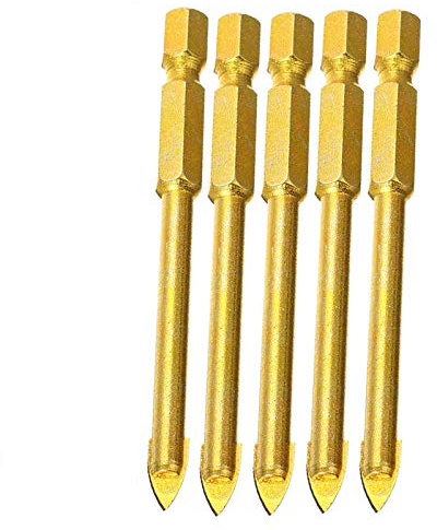 Juego de 5 brocas de carburo de tungsteno con cabeza de lanza de 12 mm, vástago hexagonal de cabeza plana para azulejos de vidrio, espejo, espejo de cerámica, porcelana y mármol