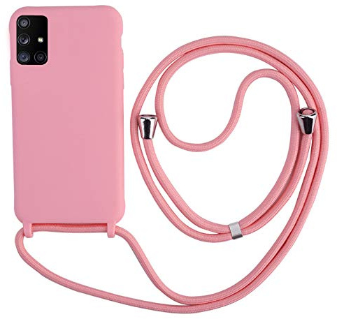 2NDSPRlNG Handykette Schutzhülle kompatibel mit Samsung Galaxy A71 5G Handyhülle mit Band,Halsband Lanyard Silikonhülle,Soft Silikon Pink