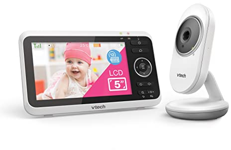VTech Babymonitor VM350 – Video-Babyphone mit beweglicher Kamera – Klarer Sound, LCD-Farbbildschirm und Nachtsichtfunktion – Mit Gegensprechfunktion, Schlafliedern und Geräuschen