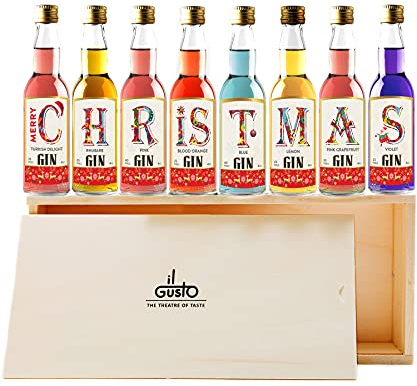 IL GUSTO Christmas Gin Selection Box – Premium Miniature Flavoured Gin Tasting Gift Set – Festive Novelty Gift for Gin Lovers – Luxury Seasonal Box – Fruit Gin Liqueur Variety Pack (Pack of 8) | Turkish delight, Rhubarb, Citrus & Floral notes • Luxury seasonal box • Perfect gifting for Christmas Celebrations & Parties