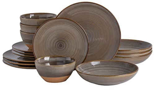 Gibson Elite 16 Piece Dreamweaver Double Bowl Terracotta Reactive Dinnerware Set - Sand Cream