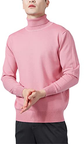 SaoBiiu Maglione da Uomo in Cashmere Invernale Morbido e Caldo in Jersey - Maglione da Uomo con Collo Alto a Girocollo - Maglioni in Maglia, rosa, L