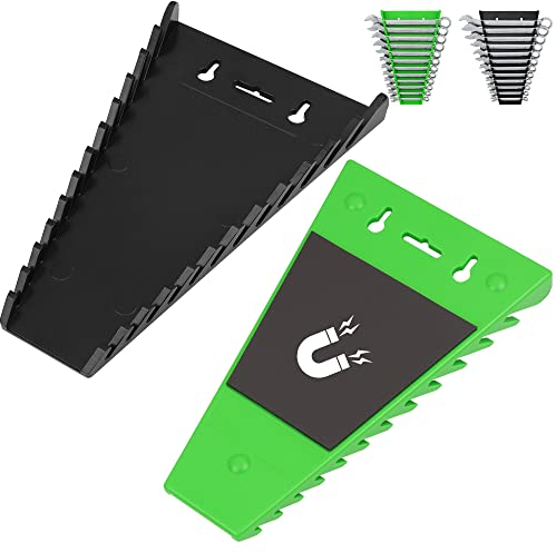 2-Pack Magnetic Wrench Organizer Rack Tool Trays | Metric (6mm-24mm) and English (1/4 inch-1 inch) Sizes | Holds 24 Wrenches | Compact 1 1/8 Inch Thick | Premium Quality