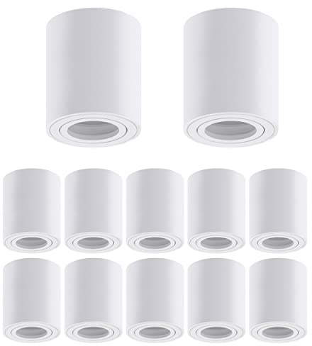 Oktaplex 12 x bygglampor, Lile M 230 V, för GU10 och LED-moduler, uppbyggnadsstrålkastare, aluminium, rund, LED, uppbyggnadsspotlights, vit