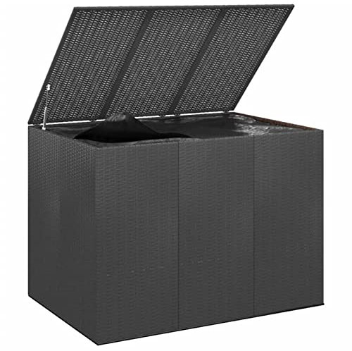 Homgoday Garten-Kissenbox PE Rattan 145x100x103 cm Schwarz Gartenmöbel Model317229