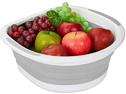 Relaxdays faltbares Sieb, Nudelsieb Küche & Camping, Abtropfkorb Kunststoff, HxBxT: 13,5 x 33,5 x 32,5 cm, grau-weiß