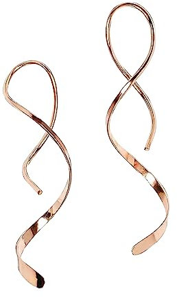 Spiral Threader Earrings for Women Stainless steel Handmade Twisted Curved Pull Through Earrings Drop Dangle Earrings Jewelry for Women (rose gold)