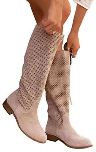 Stivali Donna Autunno e Inverno New Flanging Due Pelli a Pelo Plissettato Stile Cowboy Occidentale Tacco Spesso