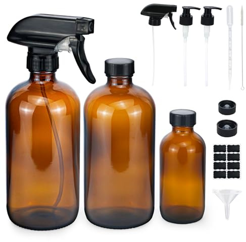 500ml Sprühflasche Glas,Leere Braunglasflasche mit Verstellbare Trigger Sprayer,Platt Deckeln,Seifenspenderpumpe Umweltfreundliche Wiederverwendbar Zerstäubereffekt,für Pflanzen,Garten(500ML, Braun)