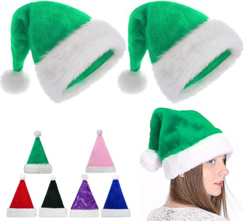 POPOYU Lot de 2 Bonnet de Noël Adulte, Luxe Chapeau de Père Noël en Peluche, Noir et Blanc, Déguisement pour Vacances