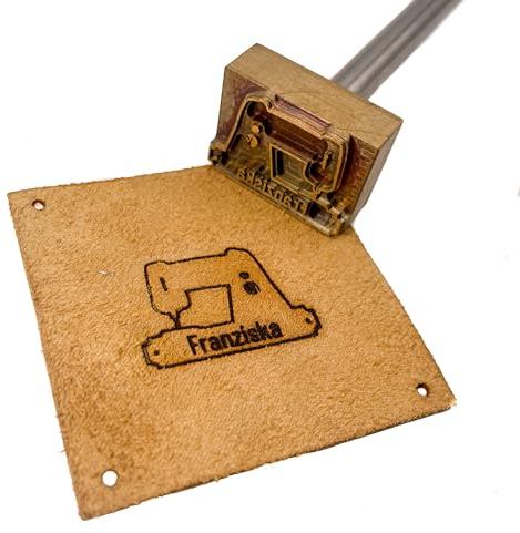elektrischer Brandstempel mit deinem Schriftzug im Motiv Nähmaschine für Leder, Holz, Pappe - personalisiertes Brandeisen, individueller Brennstempel in 45x32 mm