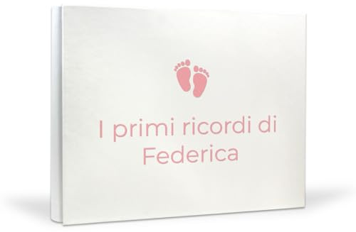 Album foto nascita bimba personalizzato, Album foto i primi ricordi del neonato, Primo anno di vita, Primo compleanno 25x30 60 pagine Interno avorio, Copertina in ecopelle (25x30 60 pagine, Bianco)
