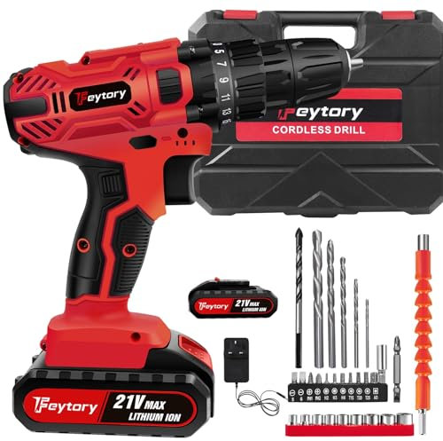 Cordless Combi Drill Driver 21V With 1.5Ah Li-ion Battery, 2 Speed Electric Screwdriver Power Tool, 25+1 Torque, 45N.m, LED Light, 29PCS Bits for Home & Garden DIY Project