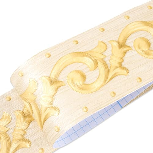 JUMRHFAN Frise de papier peint autocollante - 10,6 x 500 cm - Pour salon, cuisine, salle de bain - Amovible et imperméable - En PVC - Bordure décorative - Beige