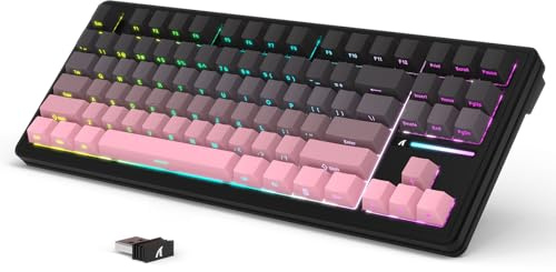 LexonElec x Attack Shark M87 75% Kabellose Gaming-Tastatur, BT5.0/2,4G/Wired, 27 RGB Backlit, TKL Mechanische Hot Swap Linear Schalter, QWERTY Seitlich Bedruckte Farbverlauf PBT Keycap-Schwarz/Rosa