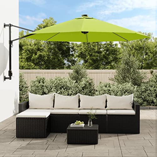 Homgoday Wand-Sonnenschirm mit LEDs Apfelgrün 290 cm Balkonschirm Gartenschirm Strandschirm Terrazaschirm Sonnenschutz UV-Schutz Marktschirm Schirm für Garten
