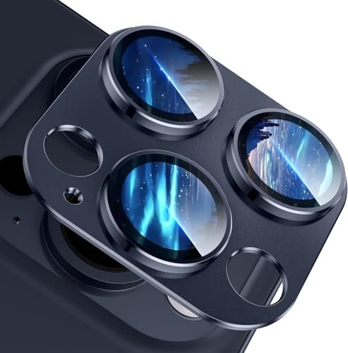 Muigi Camera Lens Protectors for iPhone 15 Pro Max/15 Pro, Matte [Shatterproof Test] 9H Tempered Glass Camera Screen Protector Scratch Resistant Metal Ring Cover Accessories Blue
