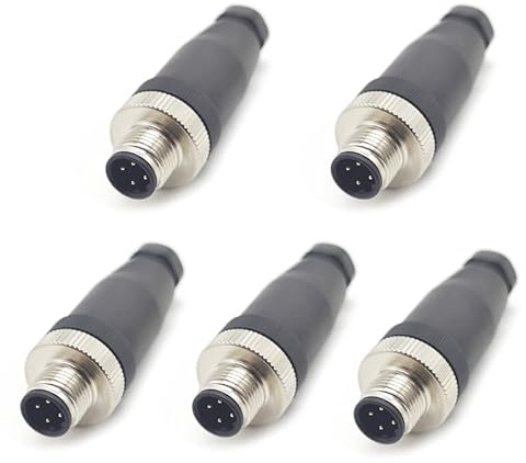 5 Stücke M12 4 poliger D Code Stecker Rundsteckverbinder, vor Ort montiert mit 12mm verdrahtetem Sensor, industrieller Rundstecker IP67 ungeschirmter gerader Stecker 250V 4A