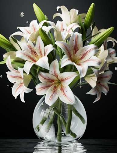 DBCMEW 6PCS Artificial Lilies Set, Short Stem Artificial Flowers with 12 Heads Fully Bloomed Lilies and 6 Buds for Office/Wedding/Home Decoration/Party/Flower Arrangment/Bonquet DIY/Grave