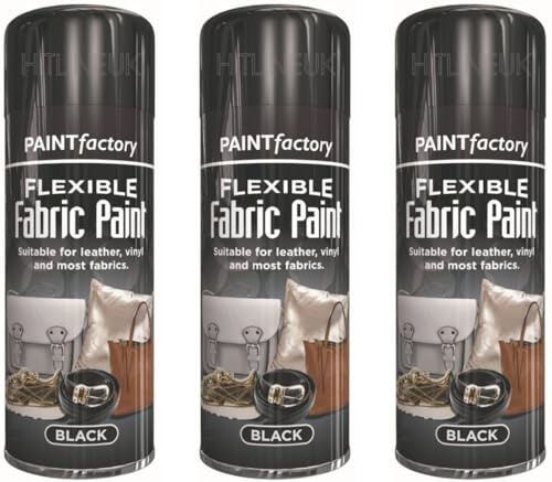 HitlineUK 3 x Black Flexible Fabric Spray Paint 200ml Aerosol Can Ideal For Leather Art Vinyl Fabric & Crafts Quick Drying Spray