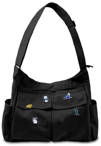 Aucuu Canvas Messenger Bag, Canvas Shoulder Bag, Damen-Umhängetasche, Nylon Crossbody Bag, Multi Pocket Handtasche Groß, Nylon Schultertasche für Damen und Herren, Hobo Bag für Einkaufen Reisen Schule