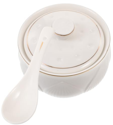 Cabilock Ciotola in Ceramica Con Coperchio e Cucchiaio Per Stufati e Zuppe Piccola Pentola Da Cucina Resistenti Temperature Alte Per Cottura Vapore e Brodo