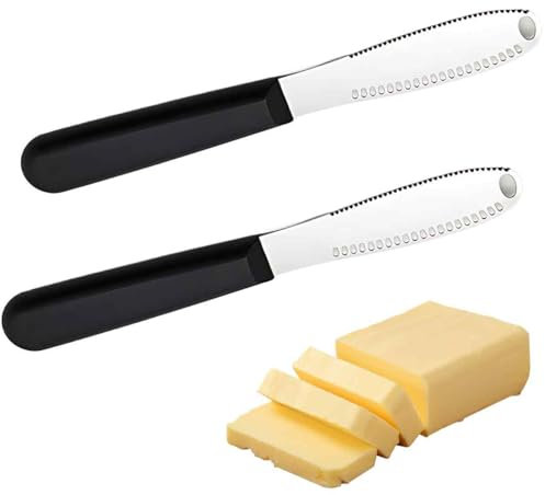 2Pcs Butter Knife, Stainless Steel Butter Knife 3-in-1, Butter Knife Spreader, with Serrated Edges and Scraping Holes Easy Spread for Cutting and Spreading Butter Cheese Peanut Butter Jam Slicer