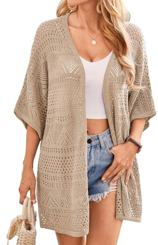 GRACE KARIN Cardigan Traforato da Donna Manica Corta a Pipistrello Cardigan Estivo Kimono Copricostume per Vacanze