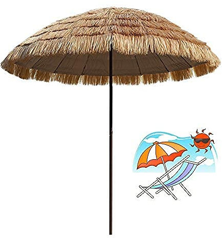 HUIBBGO Parasols de Plage en Paille de 2 m, parasols hawaïens inclinables, parasols d'extérieur imperméables, Pliables et Portables, pour terrasses de Jardin, naturels