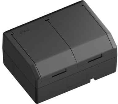 Temolink Euro Classic 2 Fach IP44 Steckdose, 2 Schuko Aufputz Wandsteckdose mit Abdeckung, 250V 16A, 103 x 75 mm Steckdosen, Schwarz