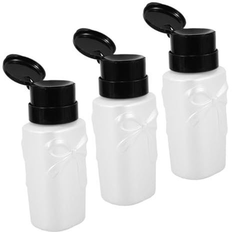 ERINGOGO 3pcs Empty Plastic Bottle Push down Pump for Nail Polish Remover Leakproof Refillable Lockable Stylish Bowknot Design Versatile for Travel Salon