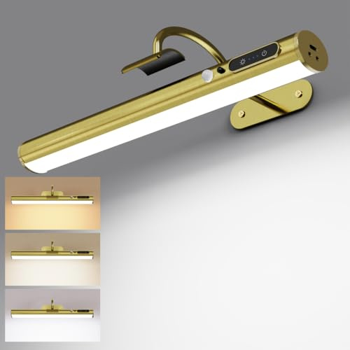 Yinglap Lamparas pared sin cable con sensor movimiento, 4000mAh recargable aplique a pilas sin electricidad, luz cuadros inalambrico con mando, luces LED bateria para espejo baño, cuadro, interior