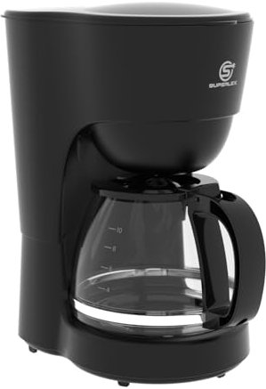 SUPERLEX Filter Coffee Machine 1.25L Drip Coffee Maker 600W with Fast Brewing Anti Drip Keep Warm Function Reusable Nylon Filter Automatic Turn-Off Boil Dry Protection Black